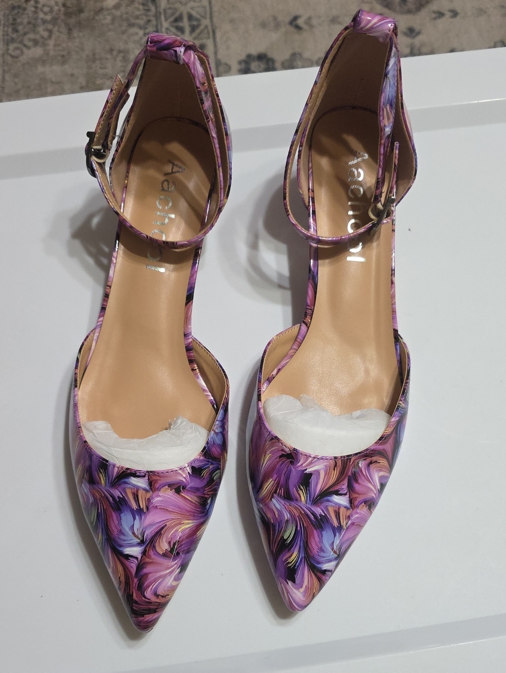 Aachcol Purple Swirl Pointed-Toe Ankle-Strap Pumps
